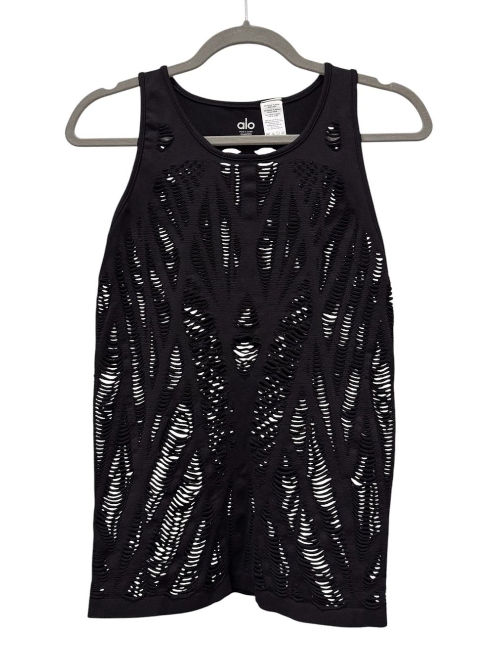 Alo Yoga Vixen Black Laser Cut Mesh Muscle Tank Size Large - Picture 2 of 6